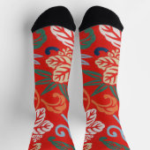 赤ハワイアン日本の着物:ヴィンテージフローラ ソックス (上部)