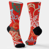 赤ハワイアン日本の着物:ヴィンテージフローラ ソックス (傾斜あり)