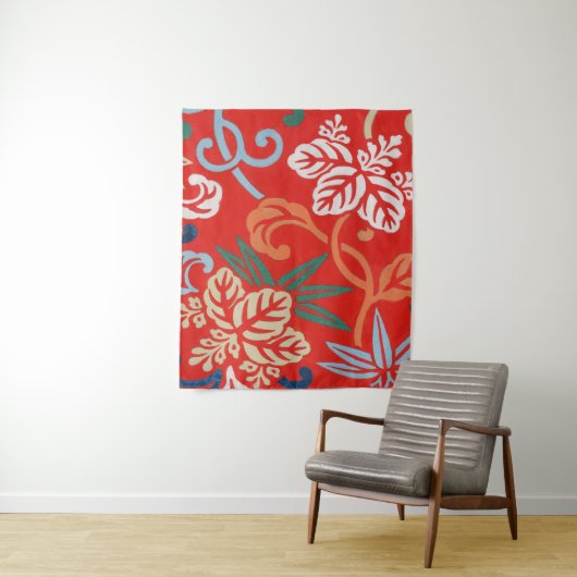 赤ハワイアン日本の着物：ヴィンテージフローラ タペストリー (インサイチュ)