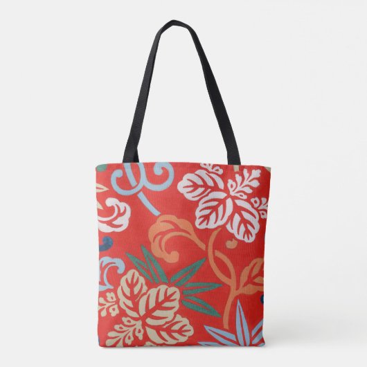赤ハワイアン日本の着物：ヴィンテージフローラ トートバッグ (裏面)