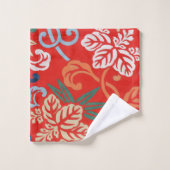 赤ハワイアン日本の着物:ヴィンテージフローラ バスタオルセット (ウォッシュタオル)