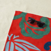 赤ハワイアン日本の着物：ヴィンテージフローラ ビーチタオル (インサイチュ)