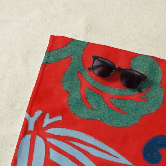 赤ハワイアン日本の着物：ヴィンテージフローラ ビーチタオル (インサイチュ)