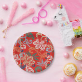 赤ハワイアン日本の着物:ヴィンテージフローラ ペーパープレート (パーティー)