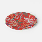 赤ハワイアン日本の着物:ヴィンテージフローラ ペーパープレート (アングル)