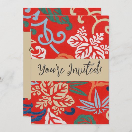 赤ハワイアン日本の着物：ヴィンテージフローラ 招待状 (正面/裏面)