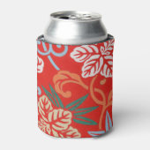 赤ハワイアン日本の着物:ヴィンテージフローラ 缶クーラー (缶正面)