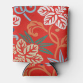 赤ハワイアン日本の着物:ヴィンテージフローラ 缶クーラー (正面)