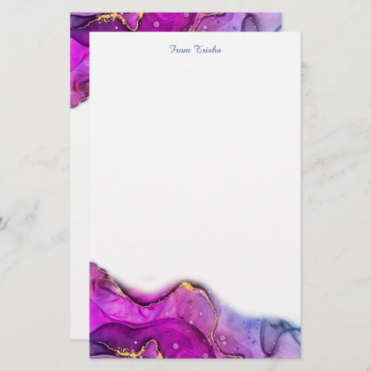 赤バイオレットおよび紫インク抽象芸術、DIY名/メッセージ 便箋 (正面/裏面)
