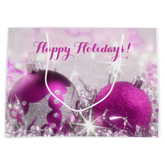 赤バイオレットと銀のクリスマスボードブル抱き枕 ラージペーパーバッグ (正面)