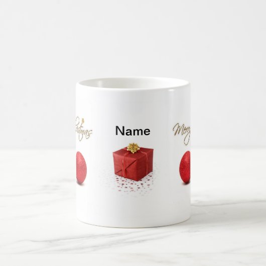 赤バウブルズメリークリスマスママ コーヒーマグカップ (中央)