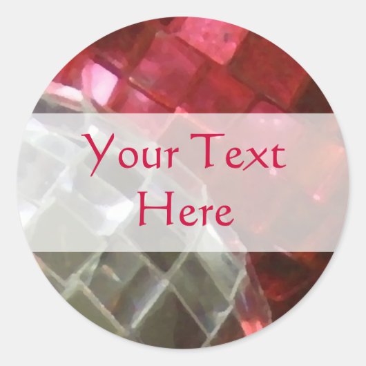赤バウブル鏡ボール「あなたのテキスト」ステッカー ラウンドシール (正面)