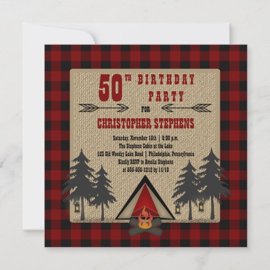 赤バッファローが男の誕生日素朴パーティーをチェック 招待状 (正面)