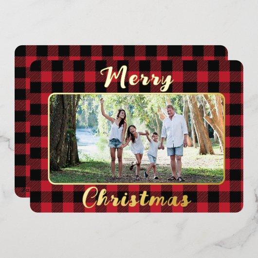 赤バッファローのプレイドメリークリスマスワンフォト 箔シーズンカード (正面/裏面)