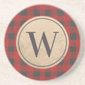 赤バッファローのプレイドモノグラム コースター (正面)