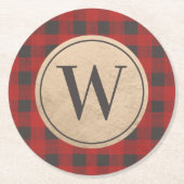 赤バッファローのプレイドモノグラム ラウンドペーパーコースター (正面)