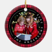 赤バッファローのプレイド写真フレームクリスマス セラミックオーナメント (裏面)