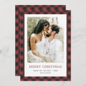 赤バッファローのプレイド写真メリークリスマス シーズンカード (正面/裏面)