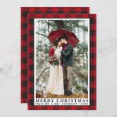 赤バッファローのプレイド・メリー・結婚クリスマスの写真 シーズンカード (正面/裏面)