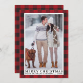 赤バッファローのプレイドMerry Christmasカップルの写真 シーズンカード (正面/裏面)