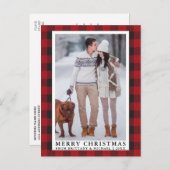 赤バッファローのプレイドMerry Christmasカップルの写真 ポストカード (正面/裏面)