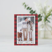 赤バッファローのプレイドMerry Christmasカップルの写真 ポストカード (スタンド正面)