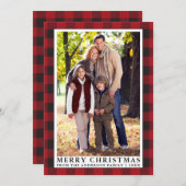 赤バッファローのプレイドMerry Christmas家族写真 シーズンカード (正面/裏面)