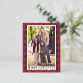 赤バッファローのプレイドMerry Christmas家族写真 ポストカード (スタンド正面)