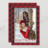 赤バッファローの格子模様カップル写真クリスマス シーズンカード (正面/裏面)