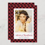 赤バッファローの格子雪の写真クリスマスカード シーズンカード (正面/裏面)