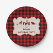 赤バッファローウッドランド動物の少年の誕生日 ペーパープレート (正面)