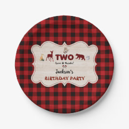 赤バッファローウッドランド動物の少年の誕生日 ペーパープレート