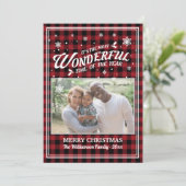 赤バッファローチェックのクリスマスフォトグリーティングカード 招待状 (スタンド正面)