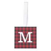 赤バッファローチェックのプレイドファミリーフォトクリスマス キューブオーナメント (正面)