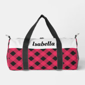 赤バッファローチェックパターパーソナライズされたン ダッフルバッグ (正面)