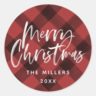 赤バッファローチェックパターンファミリ名 ラウンドシール