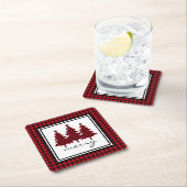 赤バッファローチェック松の木 スクエアペーパーコースター (インサイチュ)