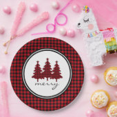 赤バッファローチェック松の木 ペーパープレート (パーティー)