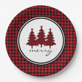 赤バッファローチェック松の木 ペーパープレート (正面)