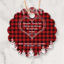 赤バッファローパターン聖書聖句クリスマスパイン