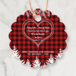 赤バッファローパターン聖書聖句クリスマスパイン フェイバータグ