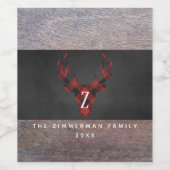 赤バッファロープライド鹿ヘッドモノグラム ワインラベル (シングルラベル)