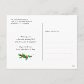 赤バッファロープレイドウォーターカラーホリー写真クリスマス シーズンポストカード (裏面)