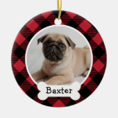 赤バッファロープレイドカスタムペット子犬の写真 セラミックオーナメント (正面)