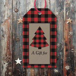 赤バッファロープレイドクリスマスツリー ギフトタグ