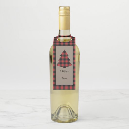 赤バッファロープレイドクリスマスツリー ボトルネックタグ (ボトル)