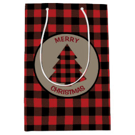 赤バッファロープレイドクリスマスツリー ミディアムペーパーバッグ