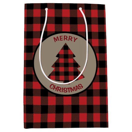 赤バッファロープレイドクリスマスツリー ミディアムペーパーバッグ (正面)