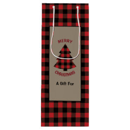 赤バッファロープレイドクリスマスツリー ワインギフトバッグ