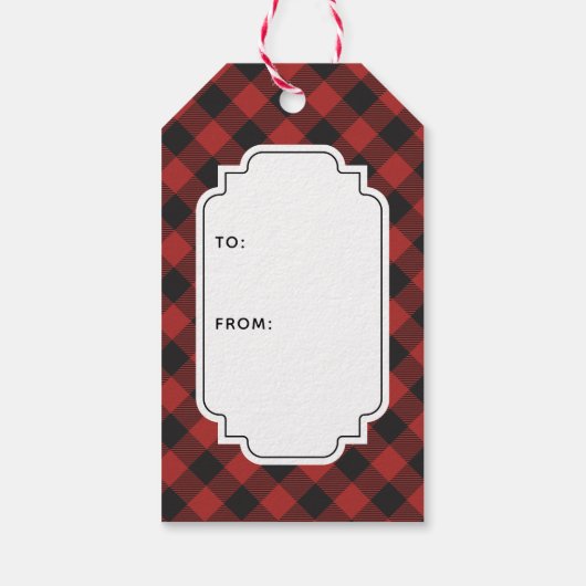 赤バッファロープレイドクリスマスフォト ギフトタグ (裏面)